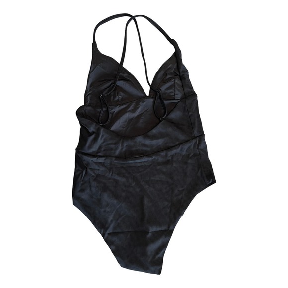 ONIA VALENTINA Black Solid Rib Swimsuit One Piece V-Neck Strappy Small NWT - Picture 3 of 11